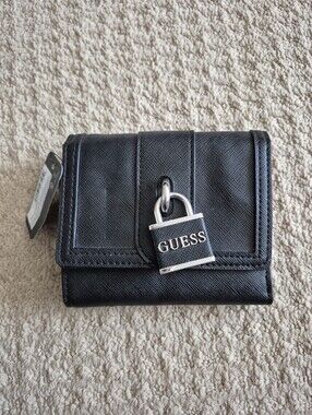GUESS Black Compact Trifold Wallet with Signature Padlock